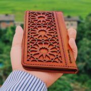 کیف پول زنانه طرح مشبک چرم طبیعی بزی